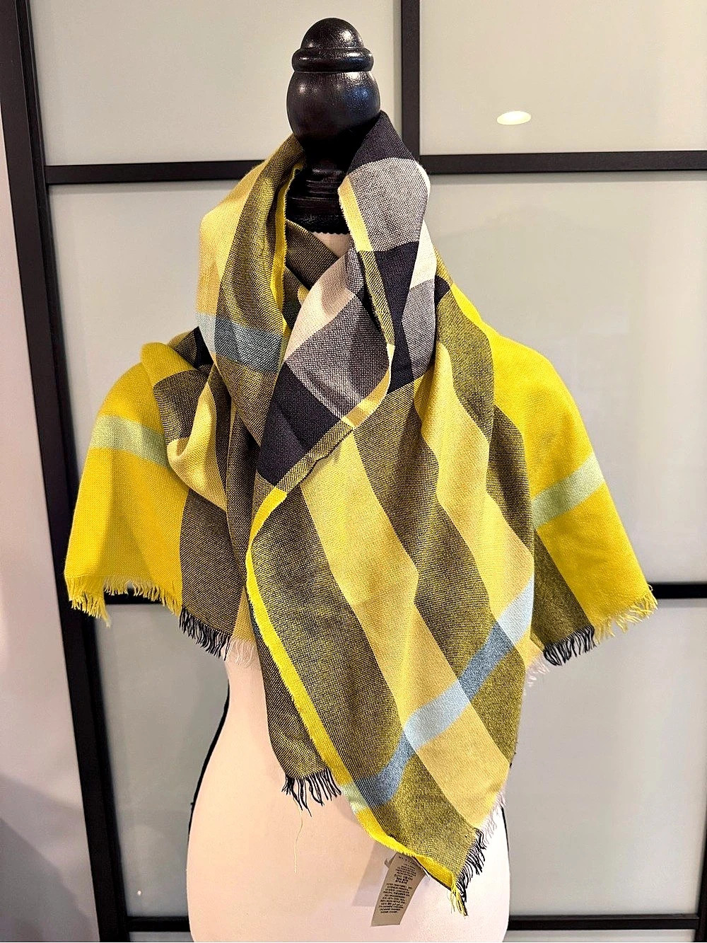 Burberry Check Silk and Cashmere Scarf Plaid Wool Yellow & Green